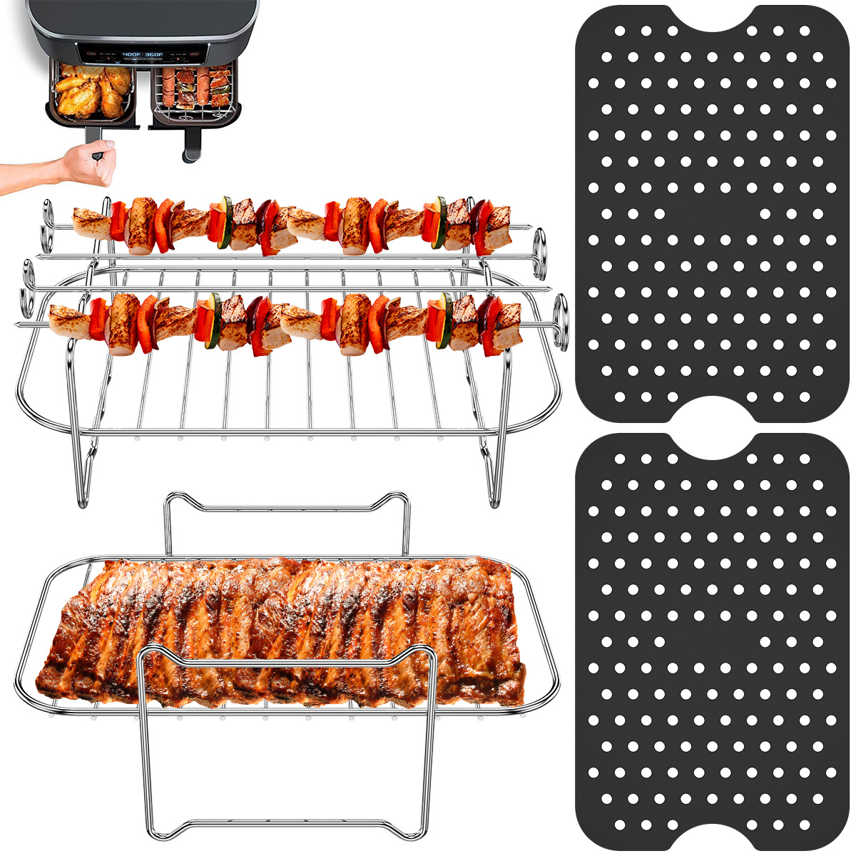 Air Fryer Rack With 4 Skewers Including Silicone Mat - Temu