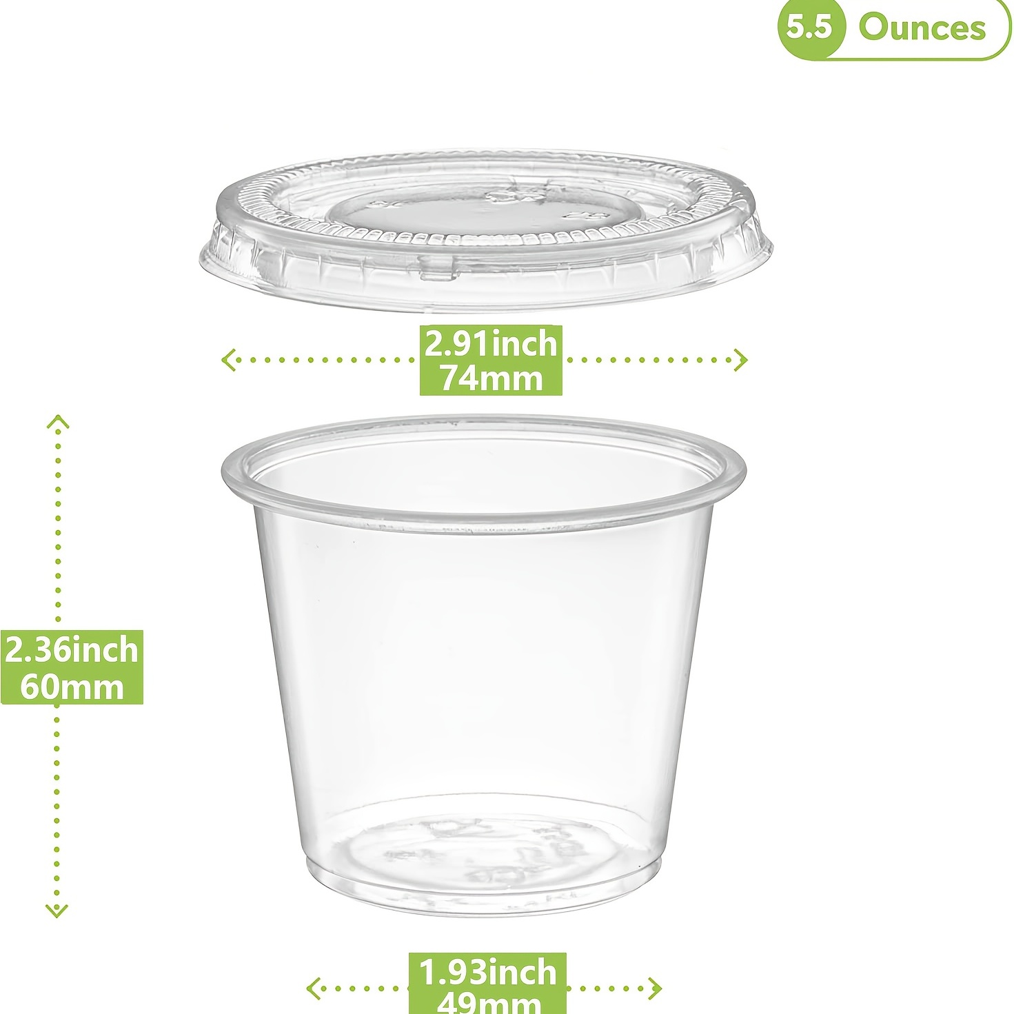 Zeml Portion Cups with Lids (5.5 Ounces, 100 Pack) | Disposable Plastic Cups for Meal Prep, Portion Control, Salad Dressing, Jello Shots, Slime & Medi