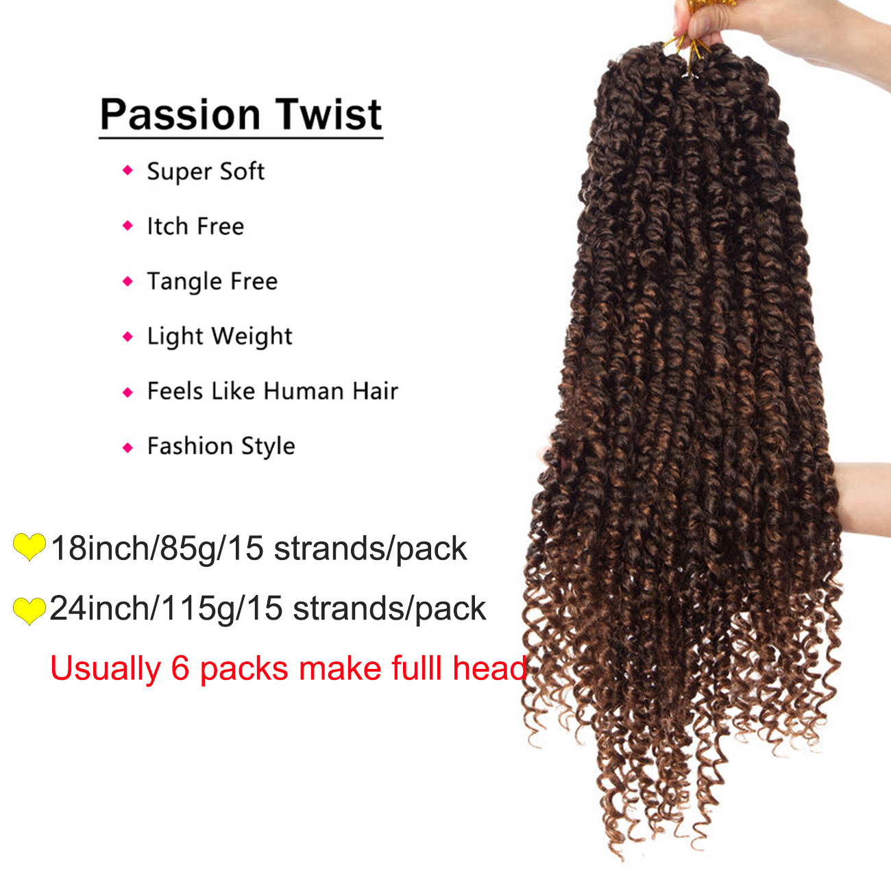 Passion Twist Hair Extensions Water Wave Pre Looped Black Pretwisted