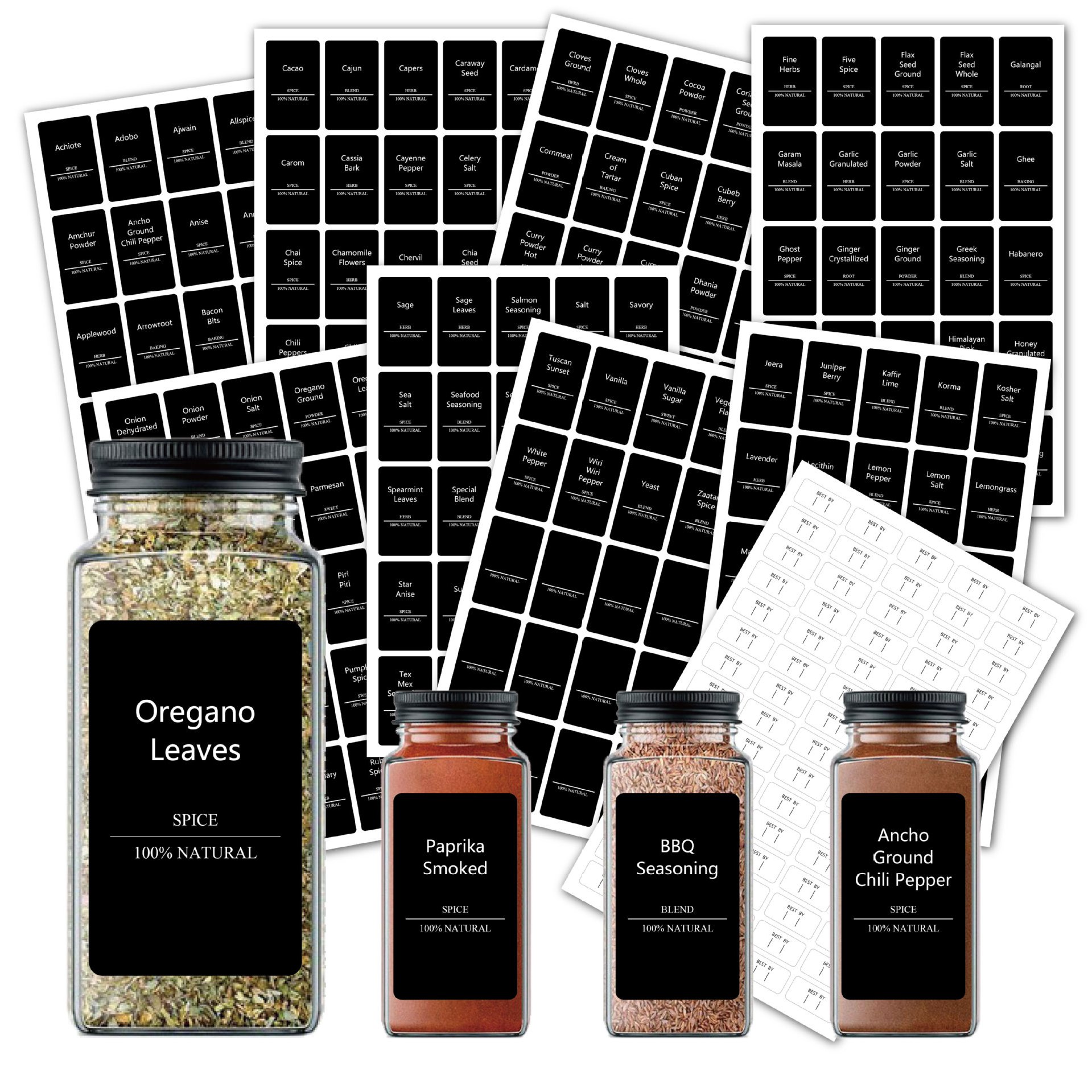 Black Rectangle Spice Labels Pkg/56
