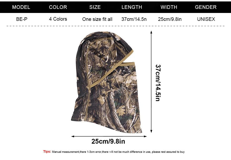 Camo Full Face Balaclava Mask - Windproof, UV Protection For Hunting, Tactical, Outdoor Sports | One Size