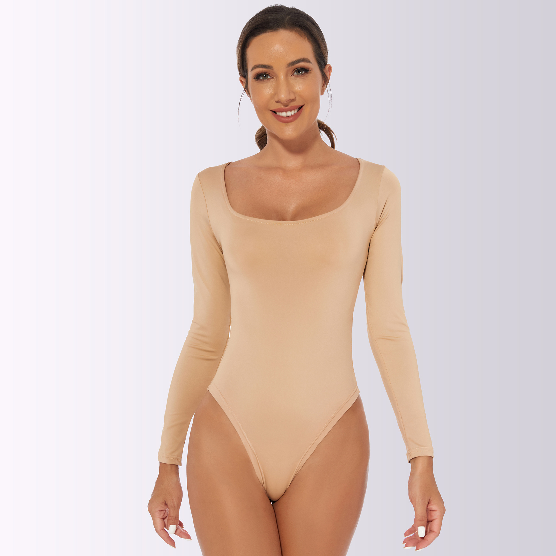 Hairwilly Bodysuit for Women Tops Square Neck Jumpsuit long sleeve Thong at   Women's Clothing store