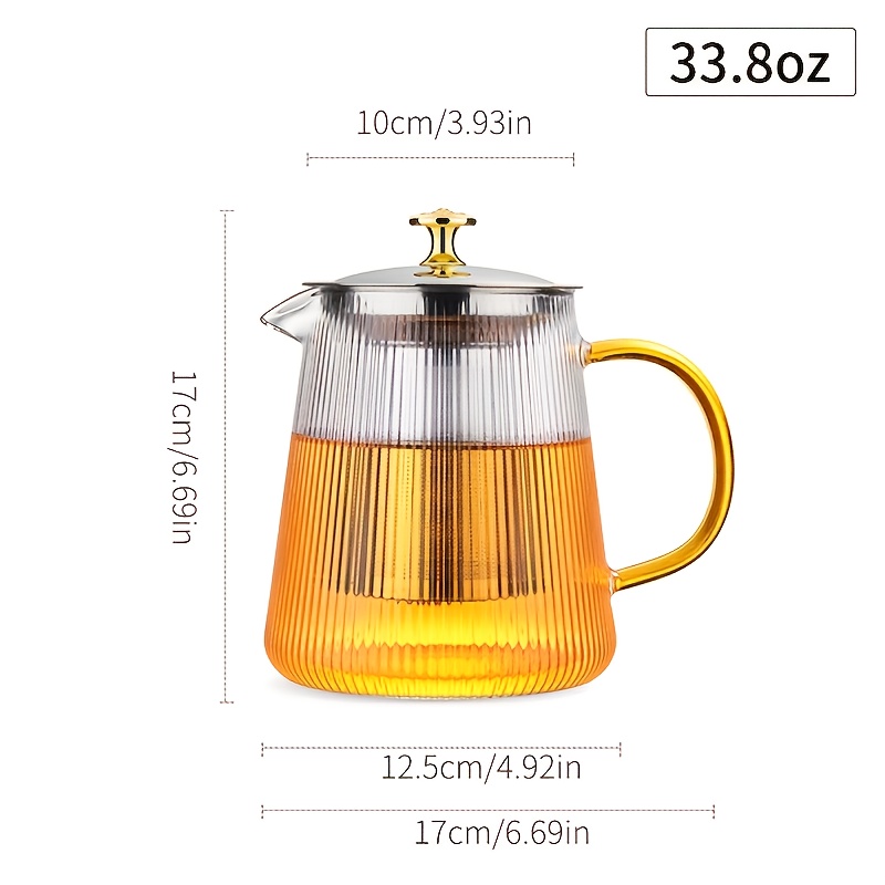 1pc Glass Single Teapot 1000ml 33 8oz Vertical Stripes Glass Clear ...