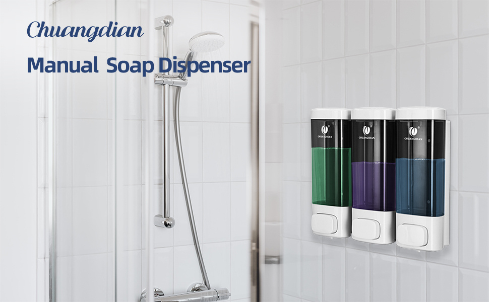 Dispenser e organizer per doccia a parete a 2/3 camere da bagno - contiene  shampoo, sapone, balsamo, gel doccia, lozione - camere trasparenti, push-bu