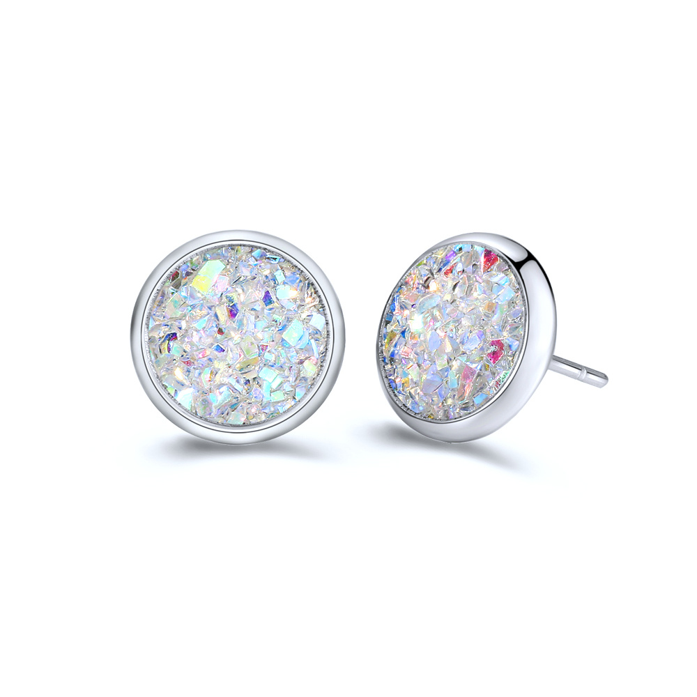 Colorful Round Glass Stud Earrings Elegant Design Ladies Jewelry 1pair