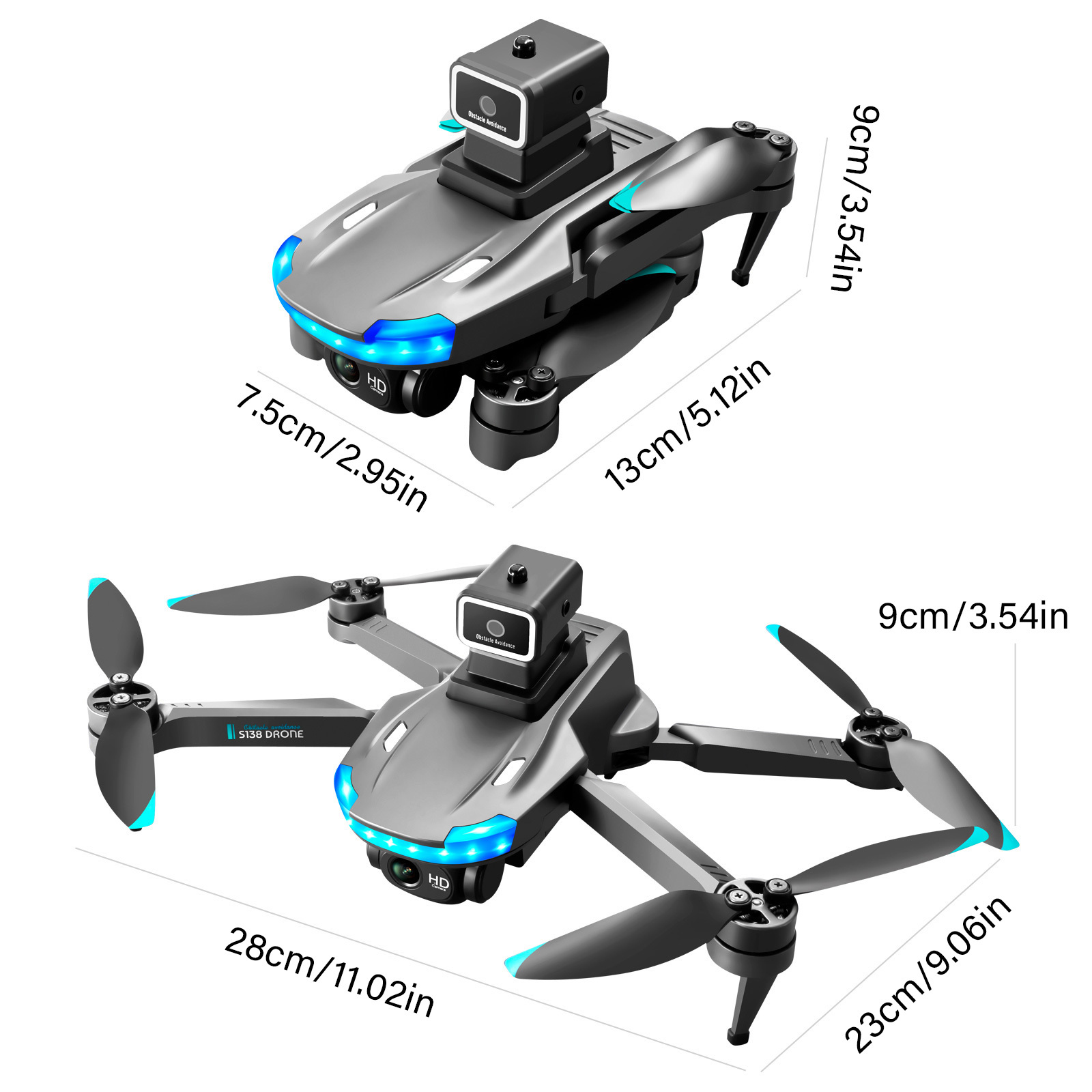 s138 foldable drone with auto avoid obstacles hd camera brushless motor live video gravity sensor gesture control optical flow positioning headless mode 3d flip rtf includes carrying bag details 21