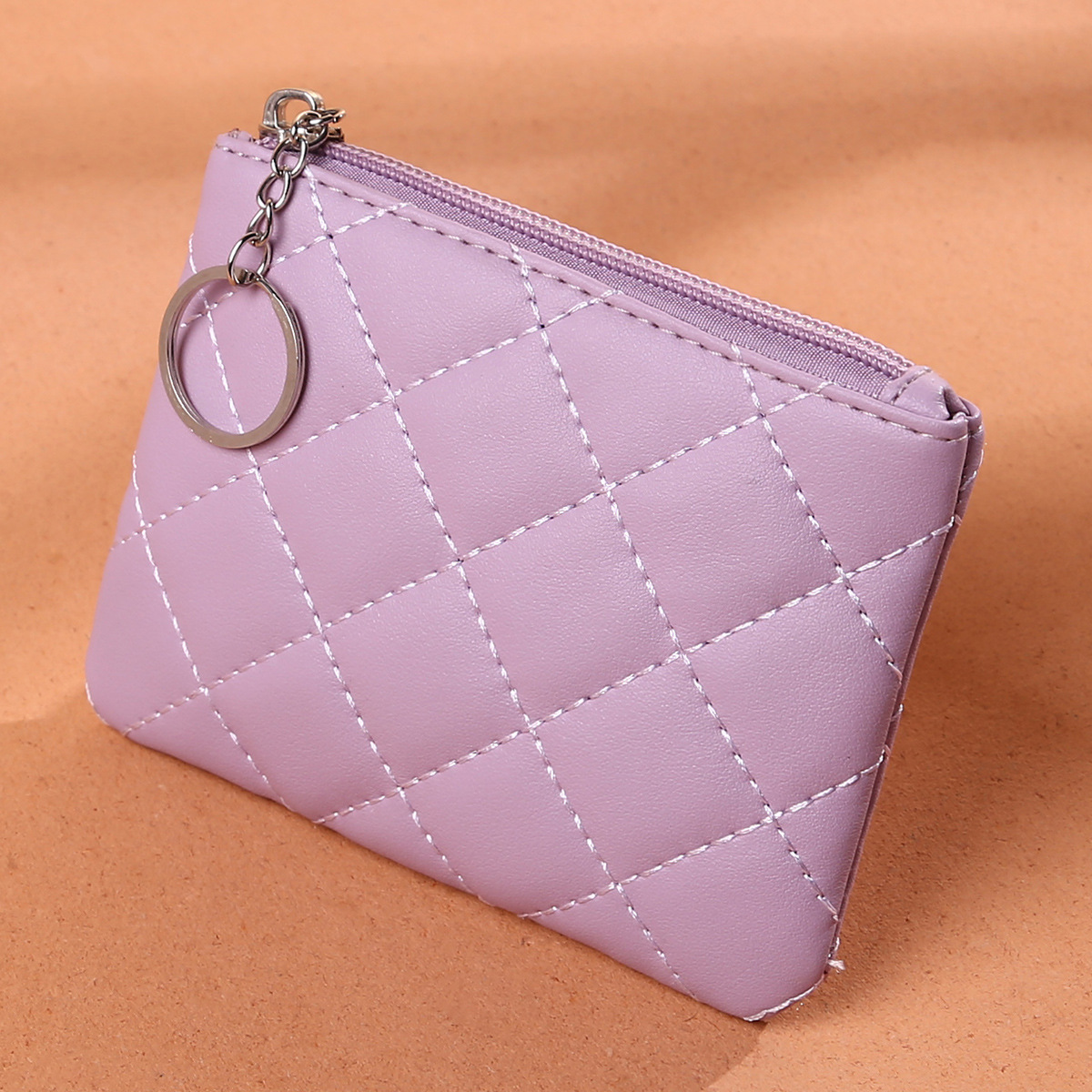 Solid Color Slim Coin Purse, Quilted Zipper Wallet With Rhombus