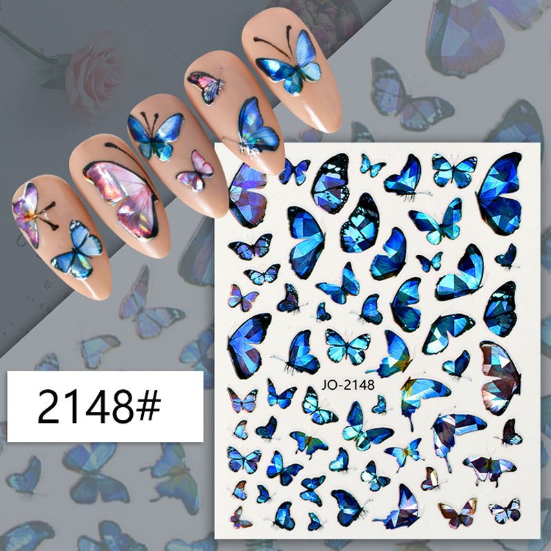 Cheap Nail Simulation Laser Butterfly Stickers 3D Stickers Waterproof Cute  Butterfly Nail Stickers