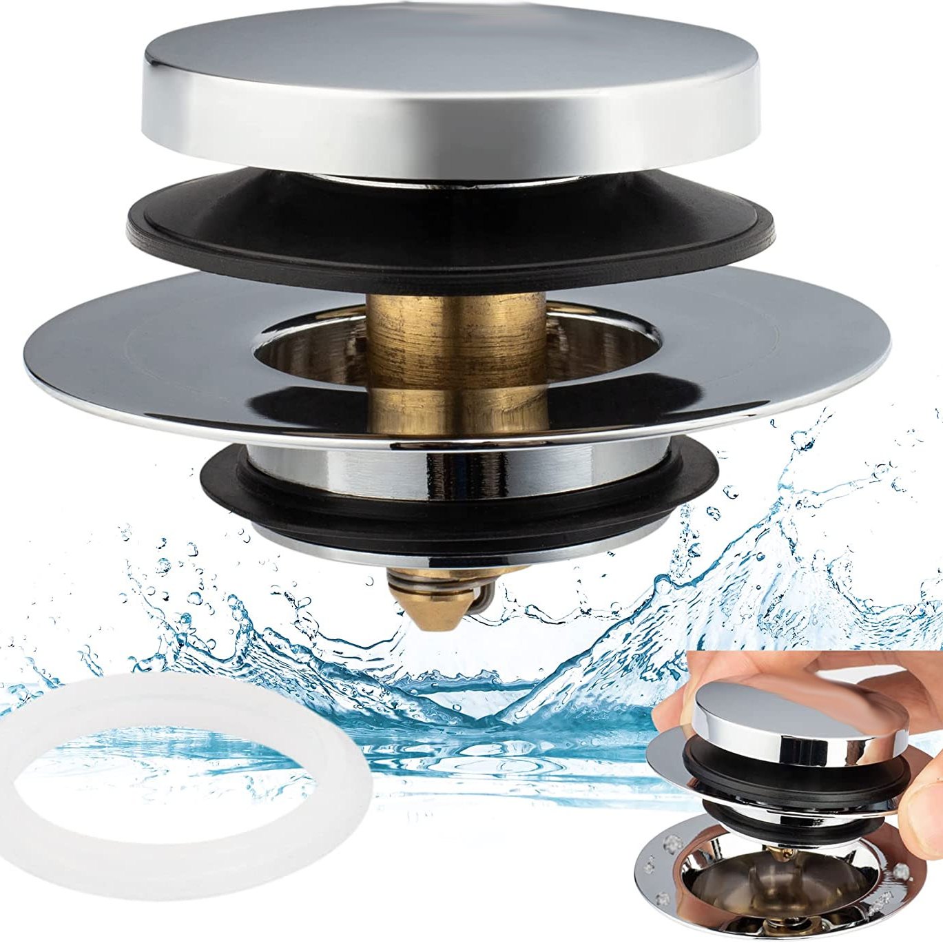 Universal Toe Touch (Tip Toe, Foot Actuated) Bath Tub/Bathtub Drain Stopper  Includes 3/8 and 5/16 Fittings