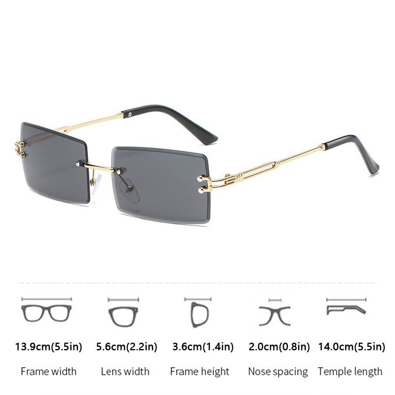 SENMARIES Rimless Y2K Sunglasses for Women Men Rectangle Vintage Glasses Fashion Flame Metal Sunglass Frameless Retro Eyewear