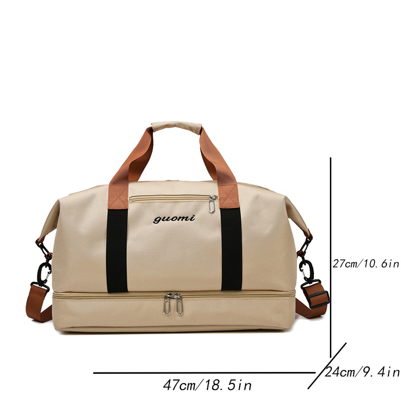 Khaki Trendy Letter Print Travel Duffle Handbag, Lightweight Luggage  BagPortable Sports Fitness Bag