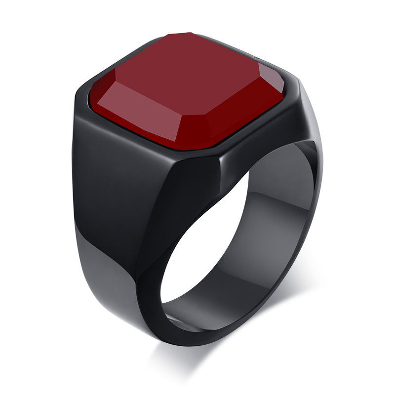 Men's Stainless Steel Agate Ring