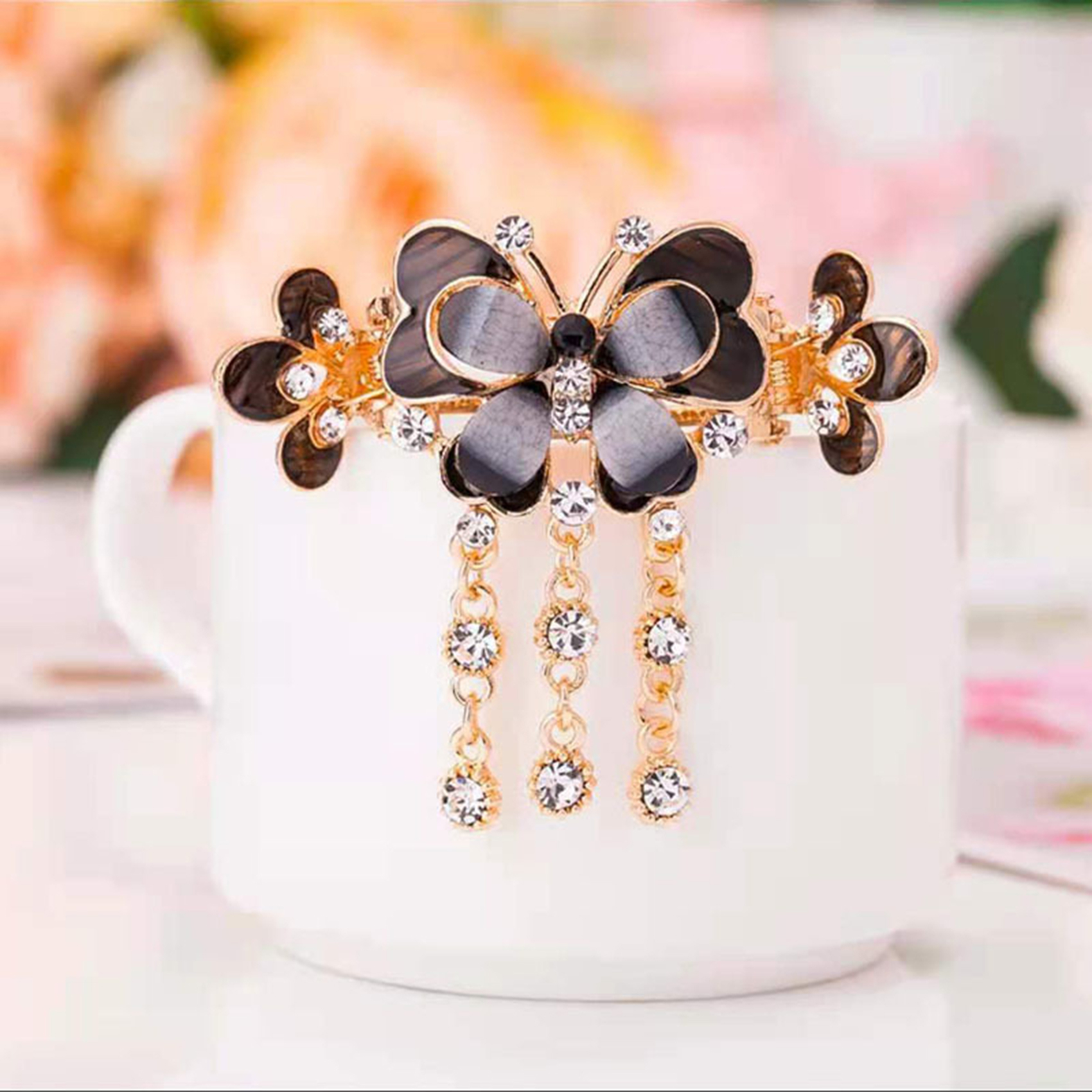 Rhinestone Butterfly Hair Claw With Tassel - Elegant Metal Enamel Flower  Hair Clips For Women's Hair Accessories - Temu