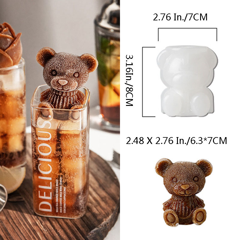 WYBG Paquete de 2 moldes de silicona para hielo, moldes de gomitas de oso  de chocolate, bandejas de cubitos de hielo de oso 3D, molde en forma de oso