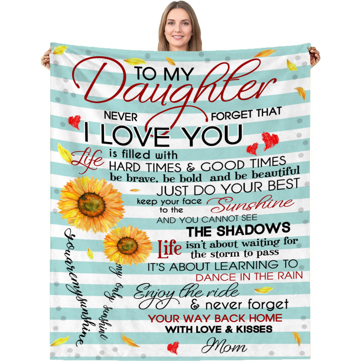 to My Daughter Blanket from Mom Daughter Gifts Sunflower Letter Printed  Throw Fleece Blankets Birthday Gifts for Daughter Birthday, Super Soft  Flannel