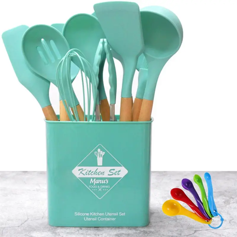 Non-stick Silicone Cooking Utensils Set With Natural Wooden Handles And  Square Holder - Durable And Non-toxic Kitchen Tools For Easy And Safe  Cooking - Temu
