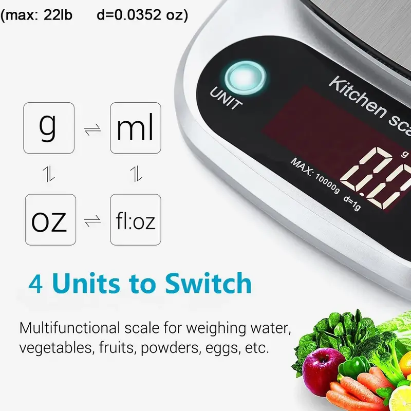 Dropship Supermarket Kitchen Scales Stainless Steel Weighing For Food Diet  22lb(1oz) Balance Measuring LCD Precision Electronic Vegetable Mark; Postal  Scales/digital Scale; Without Batteries to Sell Online at a Lower Price