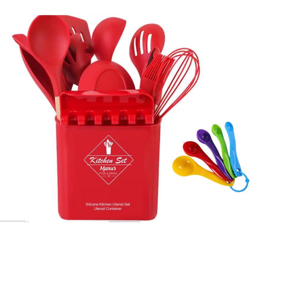 Juego de utensilios de cocina antiadherentes de 18 piezas para cocinar  utensilios de cocina (rojo)