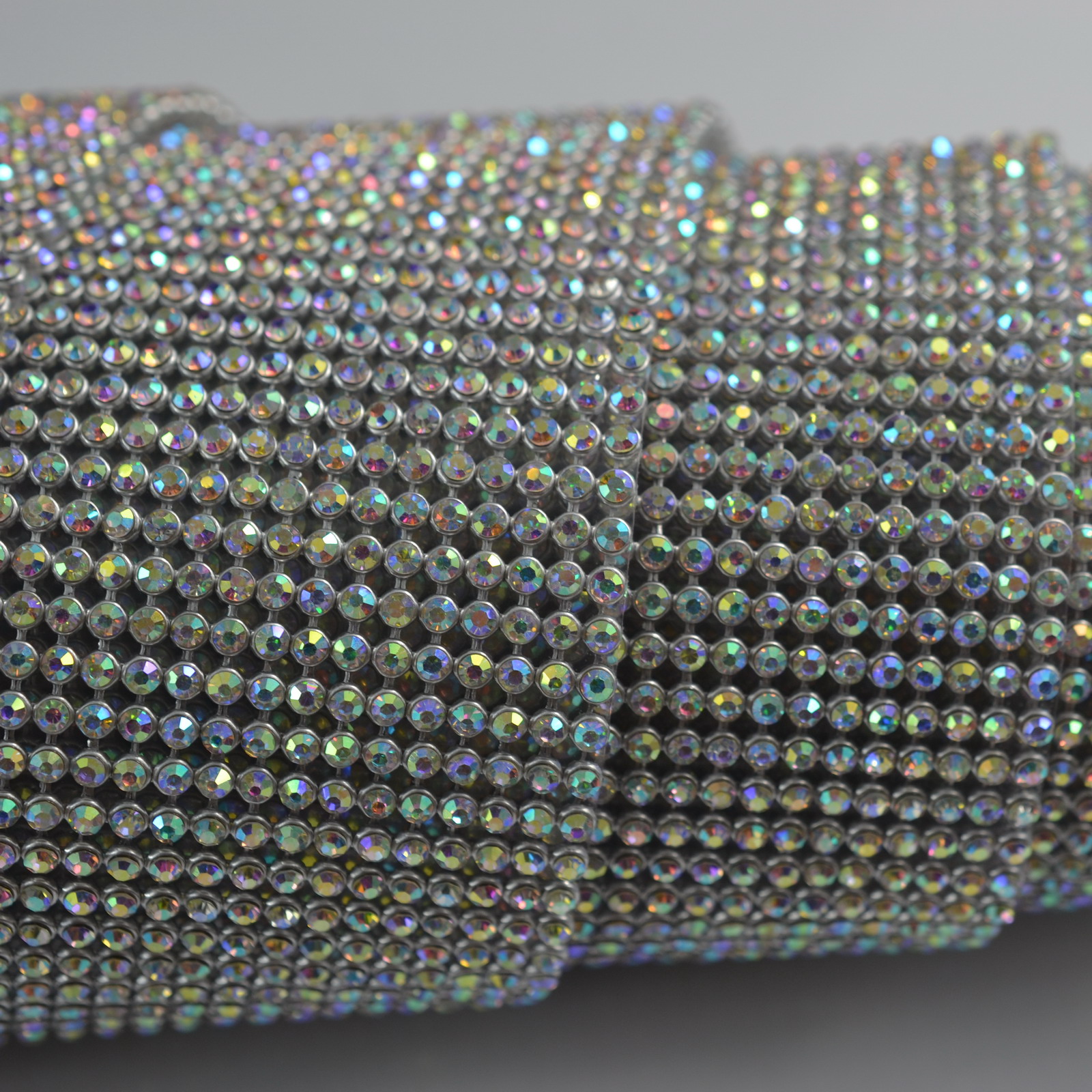 RHS-TRM-1550-AB. Hot Fix or Sew On AB Crystal Rhinestone Trim With Pearls-  1.5 Inch Wide