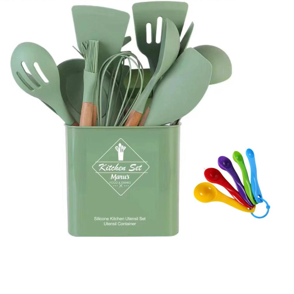 13 Piece Silicone Kitchen Utensil Set Heat Resistant Kitchen Gadgets with  Anti Spill Tool (Green)
