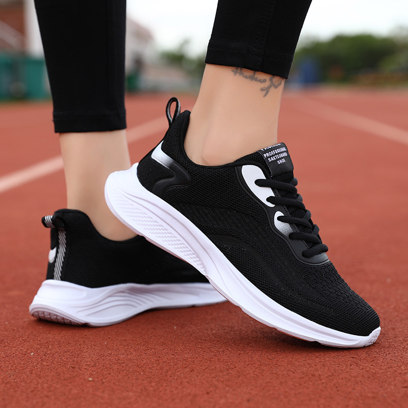 Zapatillas deportivas negras para correr para mujer, zapatillas de deporte  de tela con cordones y decoración de parches, Moda de Mujer