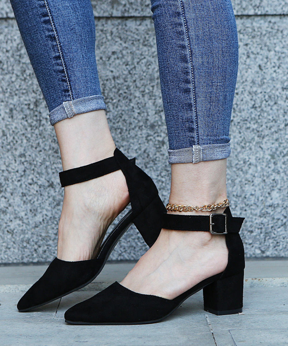 pointed toe block heels with ankle strap