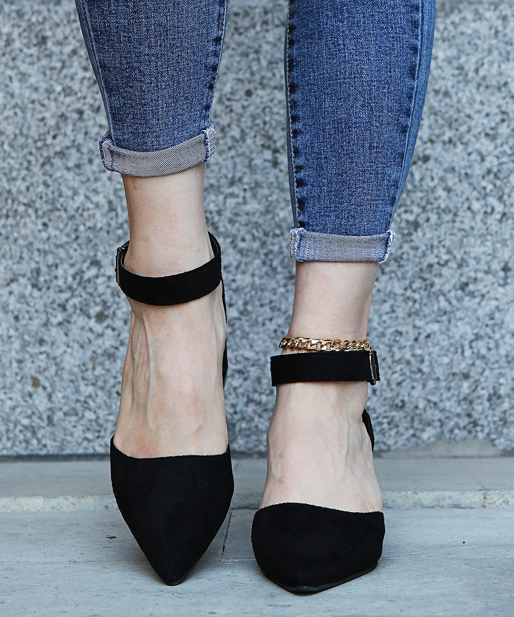 pointed toe block heels with ankle strap