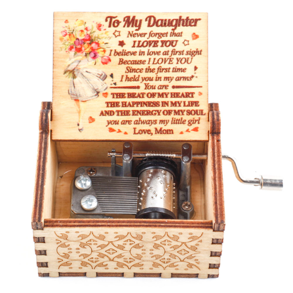 Caja de música de madera personalizada, imagen impresa, texto, logotipo,  caja musical personalizada de arranque a mano, regalo para hija, mamá