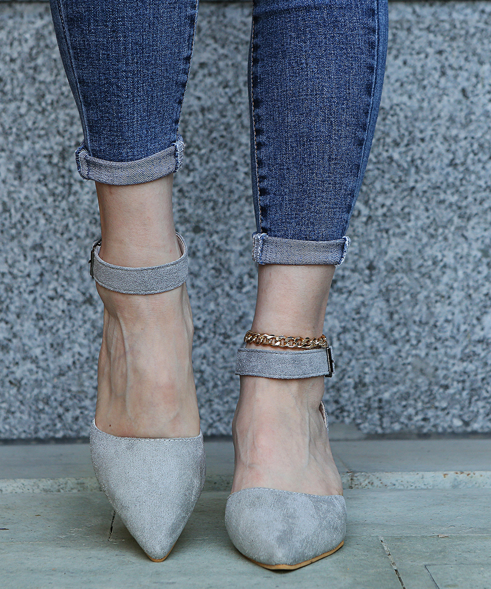 pointed toe ankle strap block heels