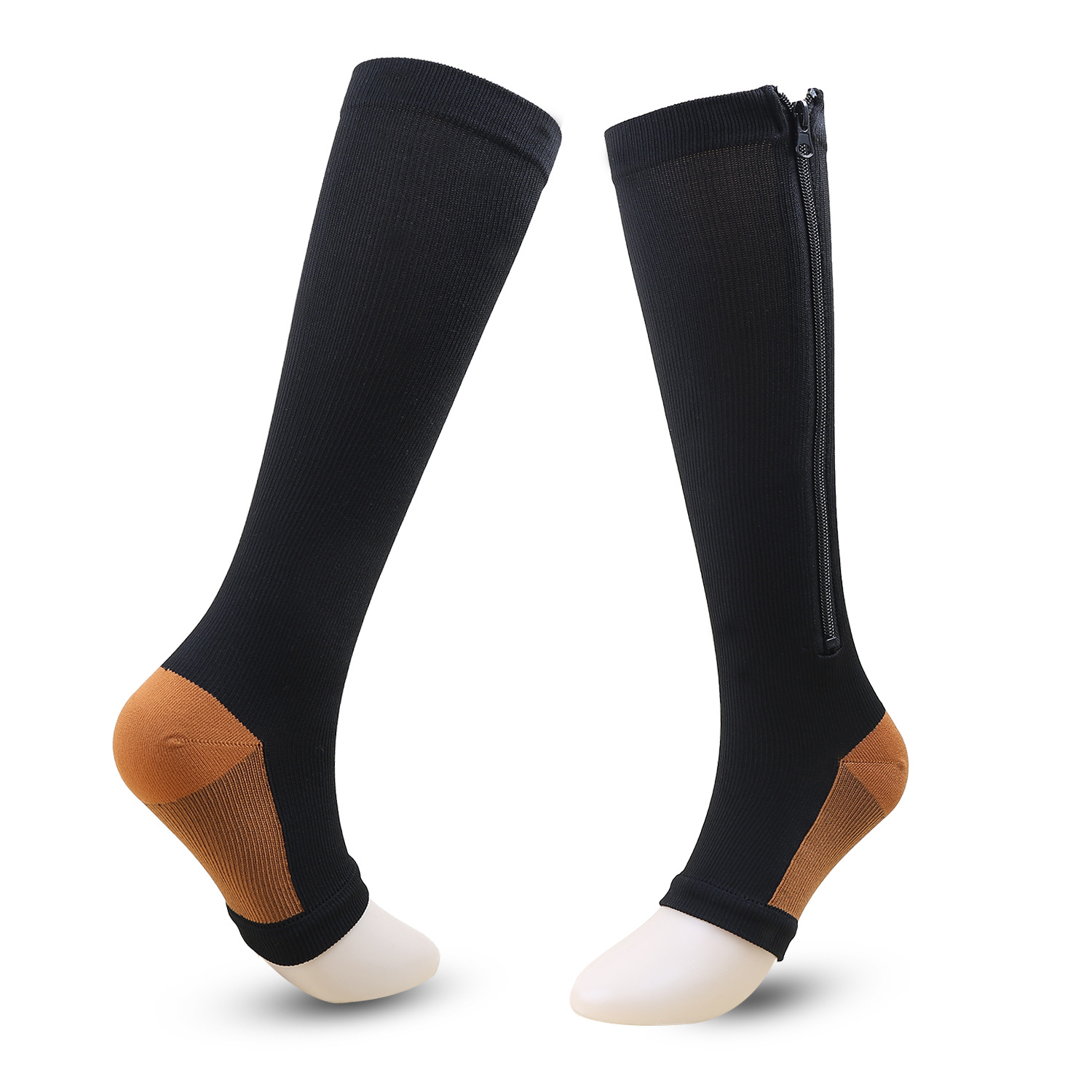 ZIP SOCKS Therapeutic Anti-Fatigue Compression Socks (BLACK or BEIGE) Foot  Leg Pain Relief Solid Miracle Anti Fatigue Magic Socks Knee High Stockings  UNISEX Zip Sox by Zamurra