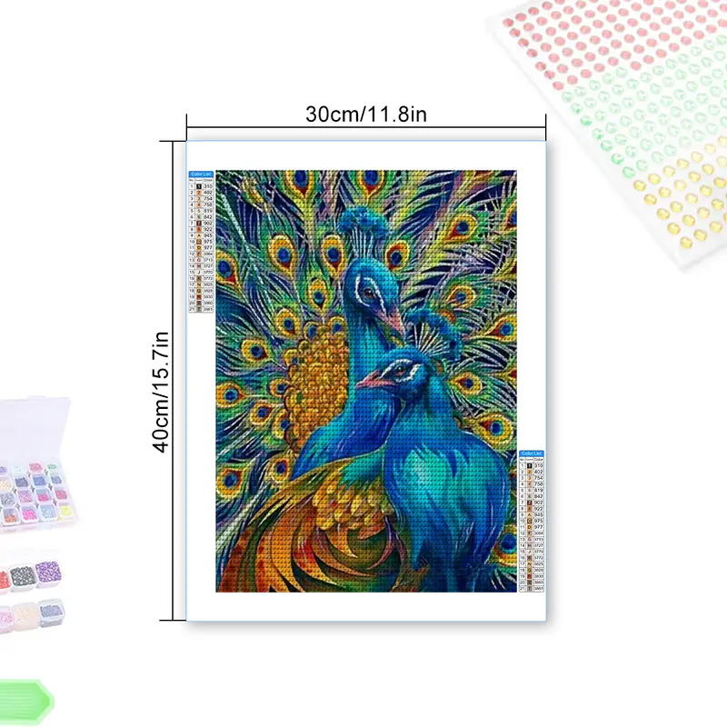 Peacock Diamond Painting Kits, DIY Diamond Painting Kits for Adults, 5D Round Full Drill Diamond Art for Kids with Diamond Art Kits for Wall Hanging