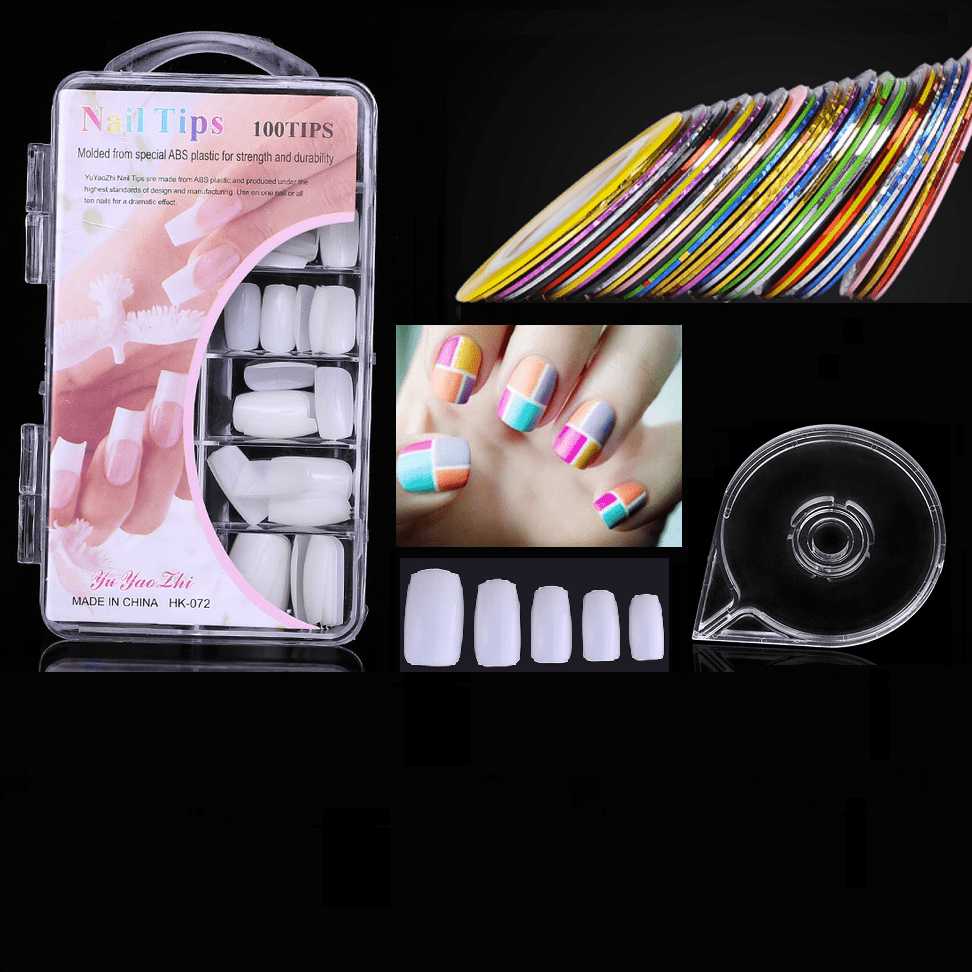 100 Pcs Nail Tips With 30 Rolls Nail Striping Tape Line 30 Colors Striping  Tapes Line Adhesive Sticker With 1pcs Nail Tape Dispenser For Diy Nail -  Beauty & Personal Care - Temu