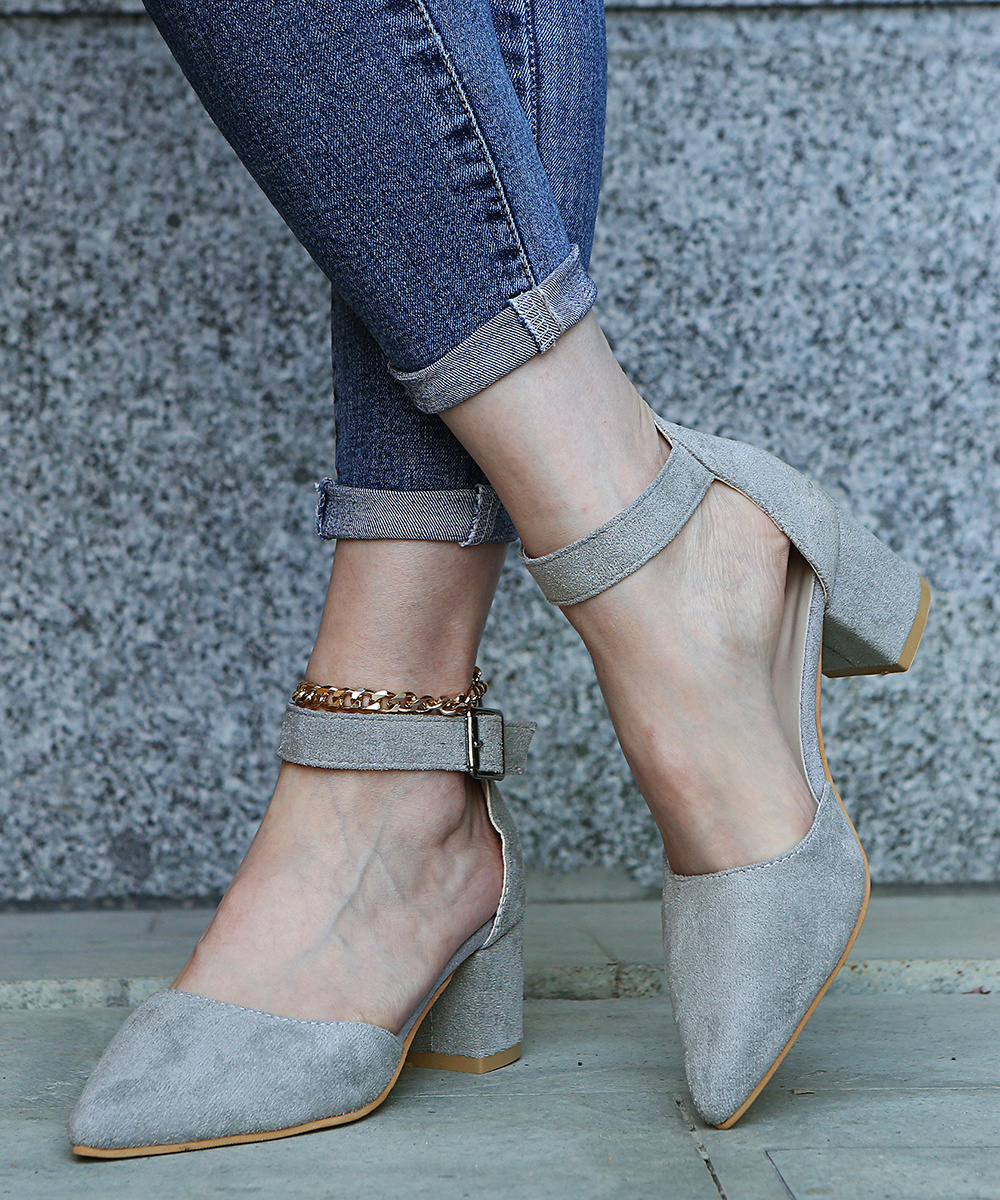 pointed toe block heels with ankle strap