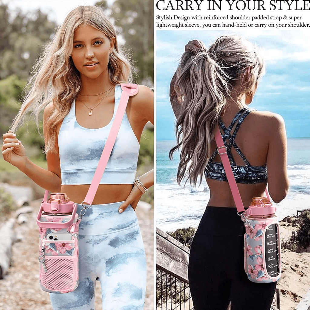 2L/64oz Water Bottle (Including Bottle Cover) ,With Adjustable Shoulder  Strap For Outdoor Sports Gym Hiking Camping Walking ,For Girls Boys Kids  Bag Carrier Gift ,New Year