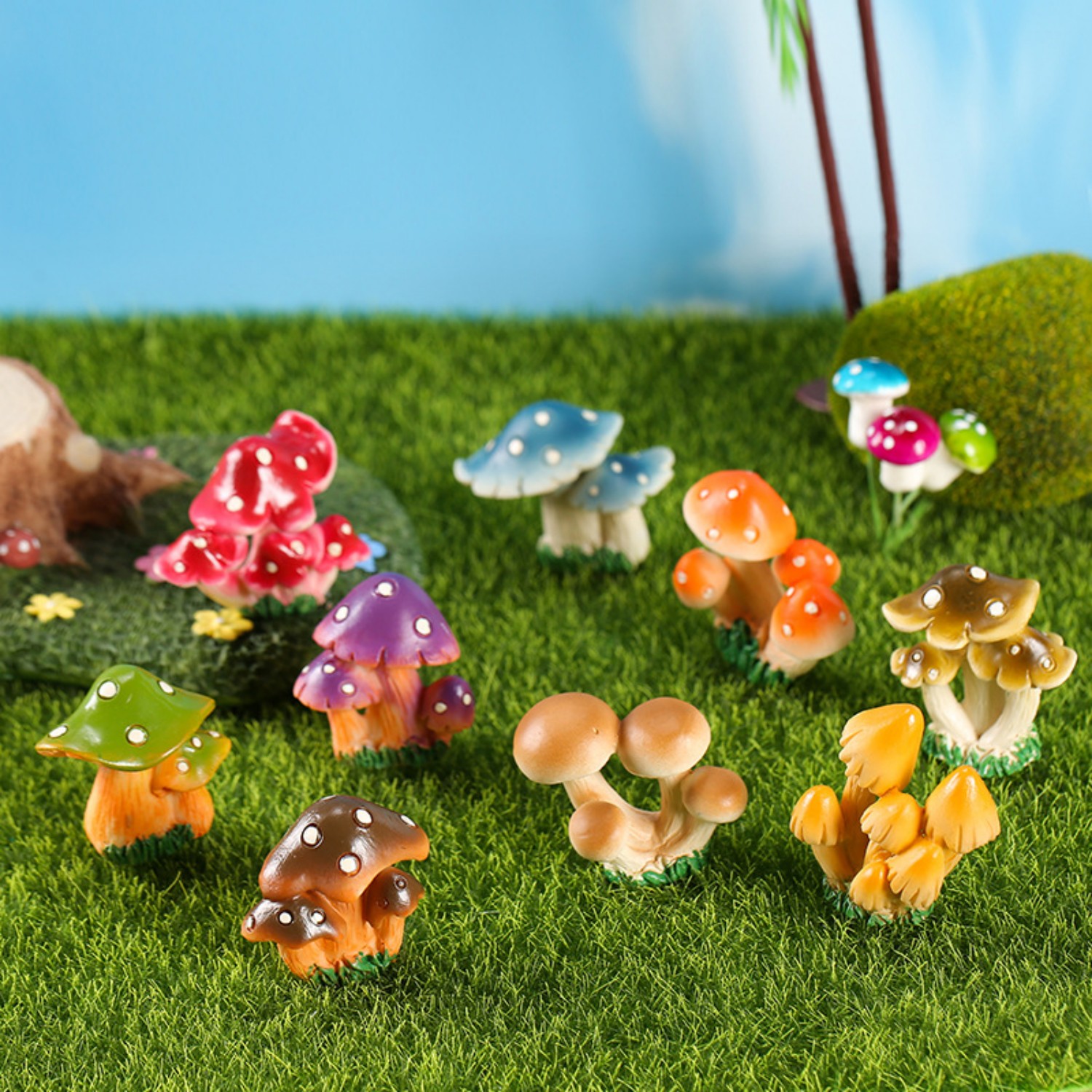 Mushroom Figurines Fairy Garden Decor - Miniature Mushrooms Statue