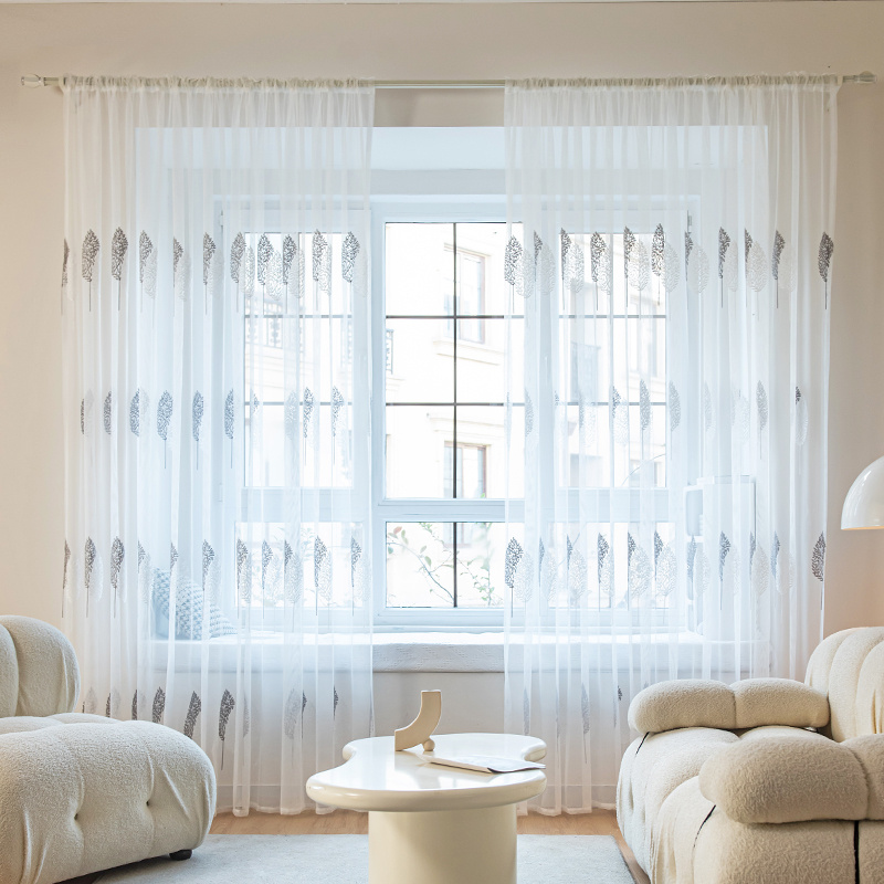 Cortina de ventana bordada floral con ojal para baño, dormitorio, sala de  estar, mezcla de algodón y cortinas de gasa, 1 panel