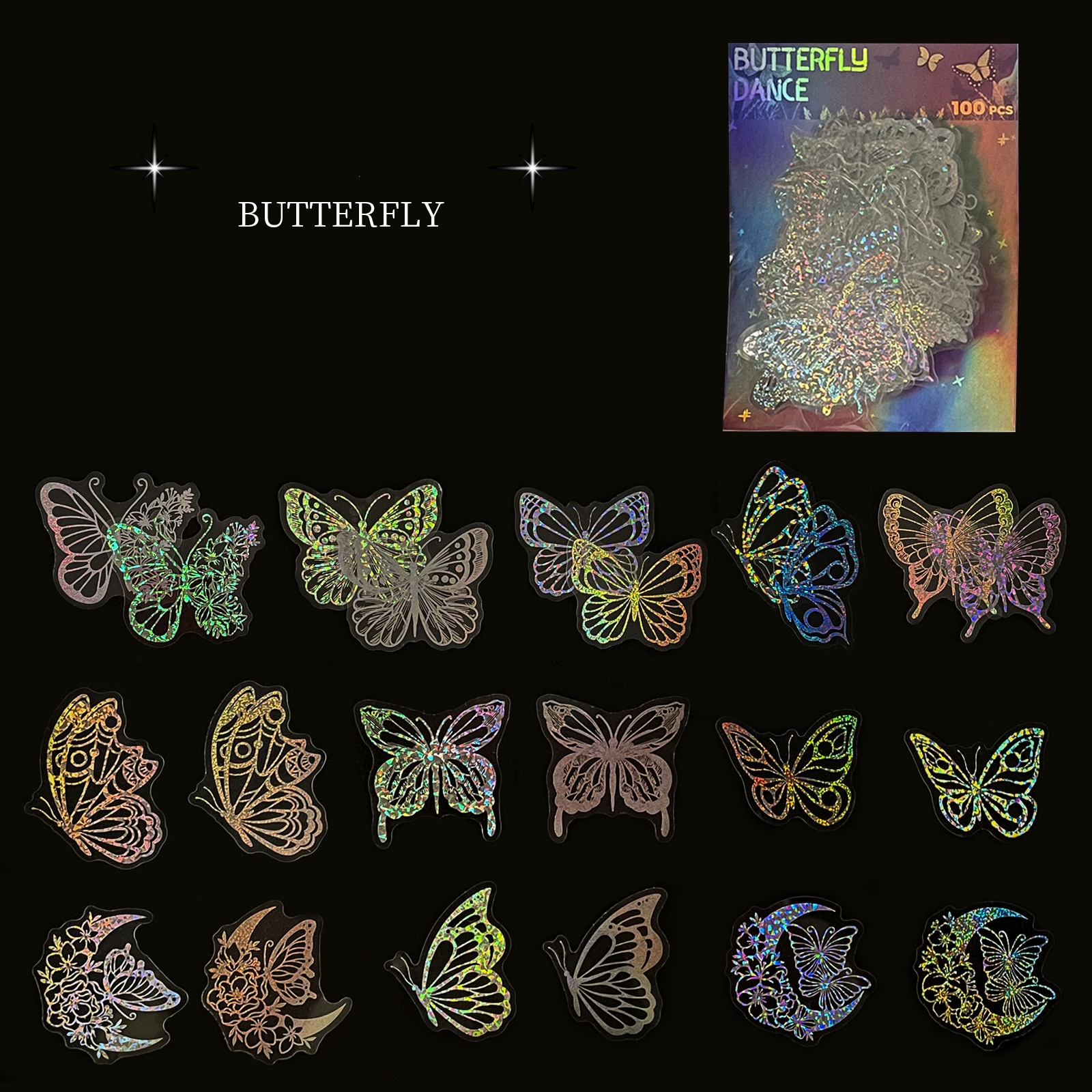  240PCS Shiny Holographic Resin Stickers Flower Butterfly  Transparent Laser Stickers for Resin DIY Vintage Magic Theme for Art Crafts  Scrapbooking Journal Planner Water Bottle Laptop Phone (A)