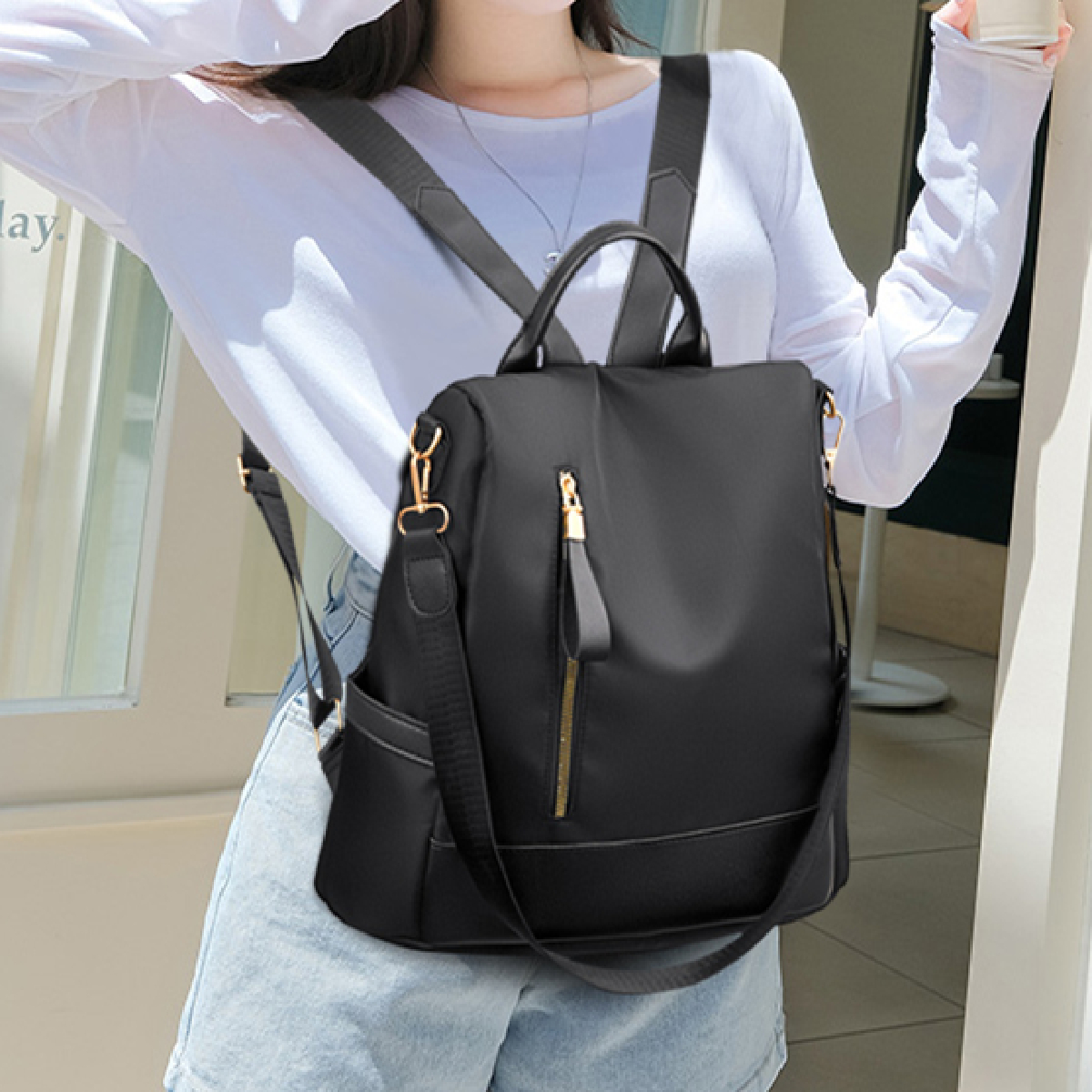 Women's Spring&Summer Autumn&Winter Canvas Plaid Elegant Vacation Sewing  Thread Square Magnetic Buckle Shoulder Bag Functional Backpack