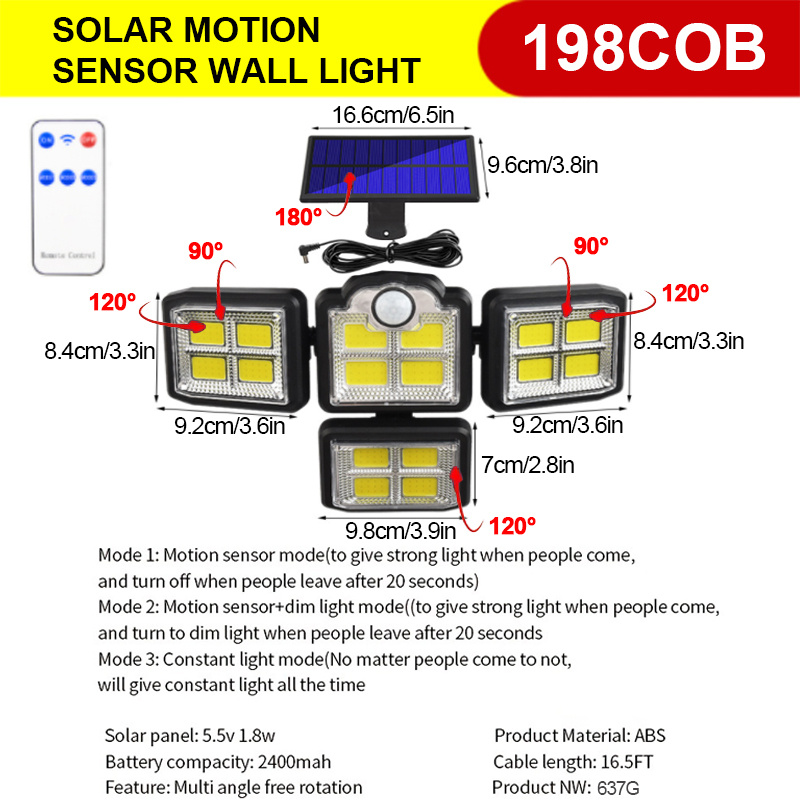 Luz Solar Exterior Ip65 Lampara Led Solar Para Jardin 198cob