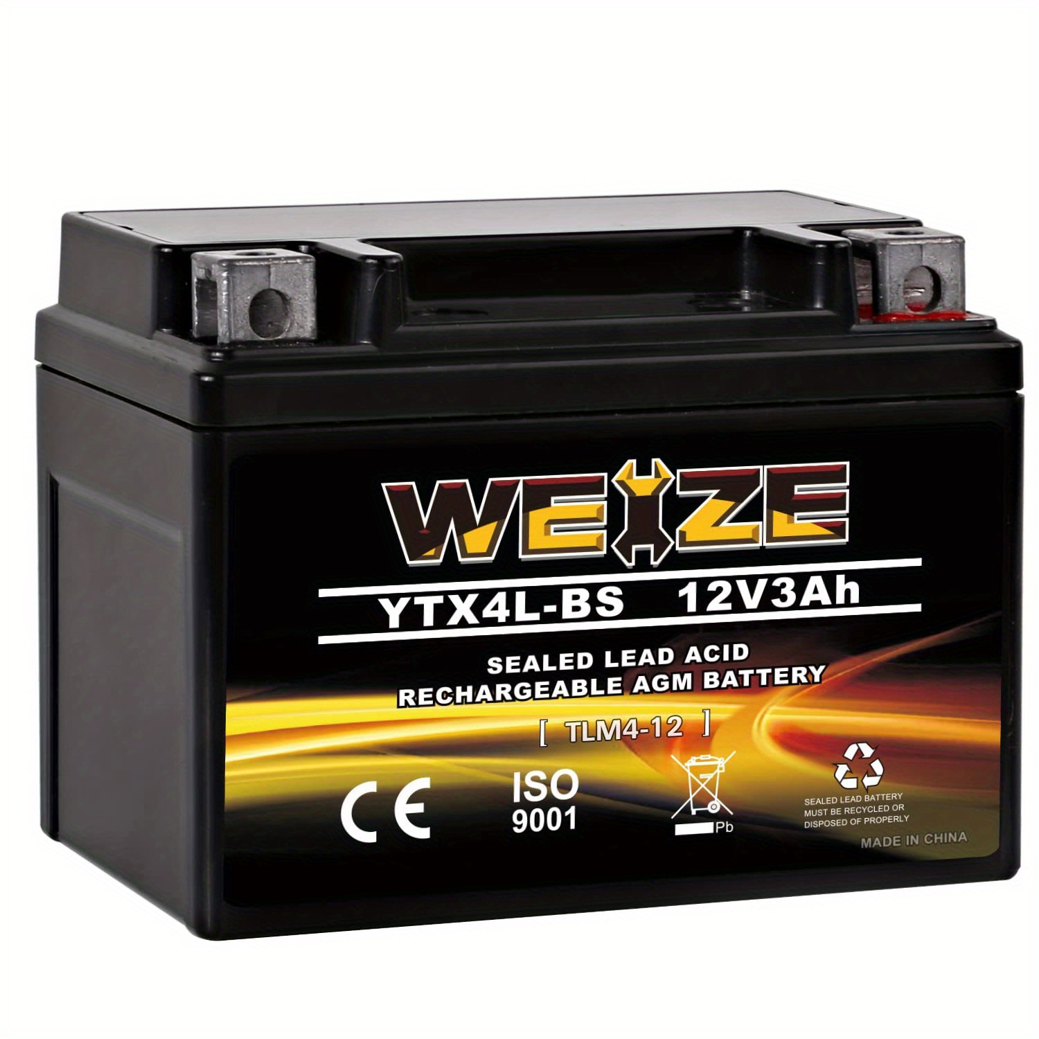 TEMU Weize Ytx4l-bs Rechargeable Sealed Motorcycle Battery Compatible With , 90, Scooters Nq50 , Kawasaki 110 Ds70, Ttr125e/le