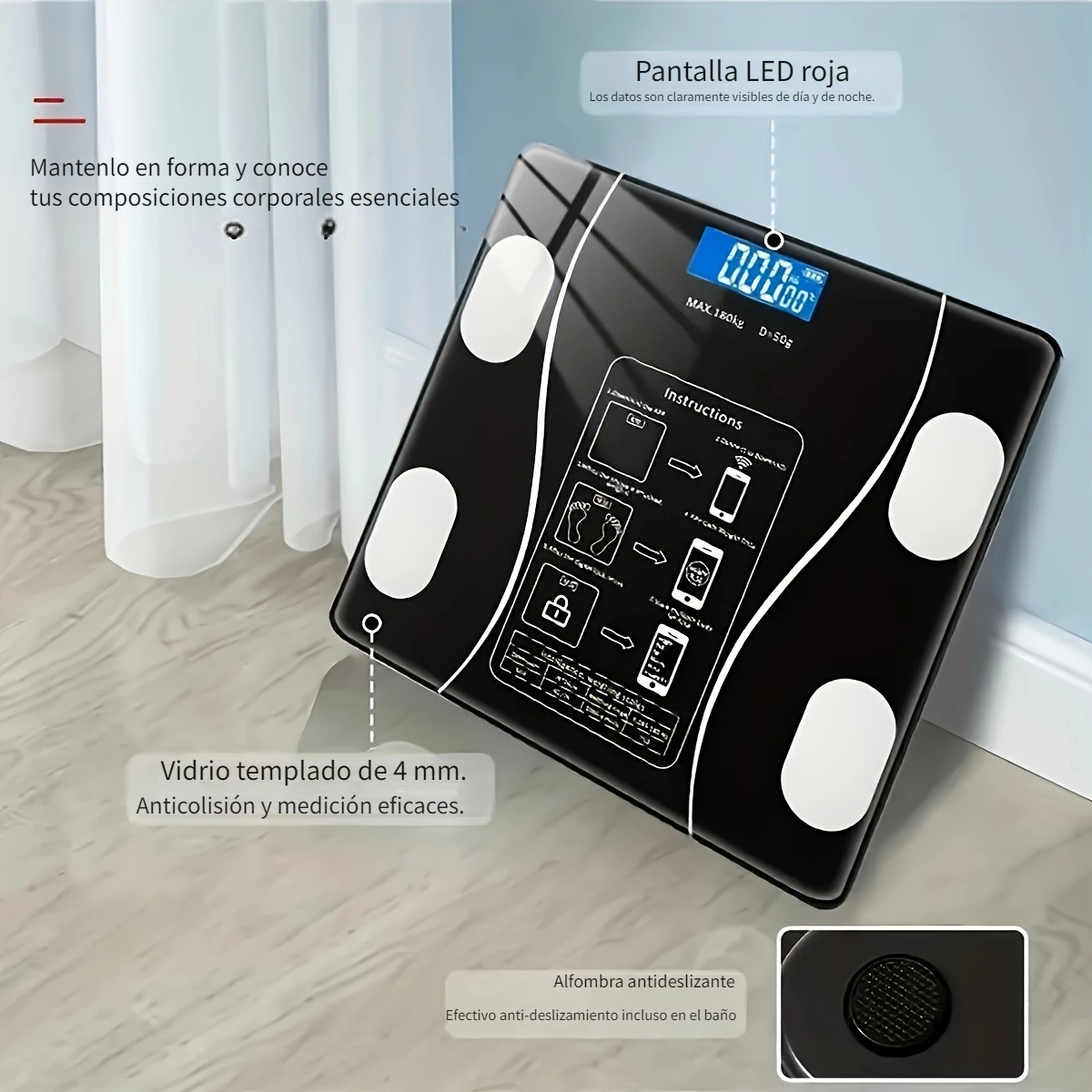  Báscula digital de baño para peso corporal precisa, báscula de  pesaje inteligente, báscula electrónica de baño para pérdida de peso,  capacidad de 330 libras, pantalla grande, color negro : Salud y