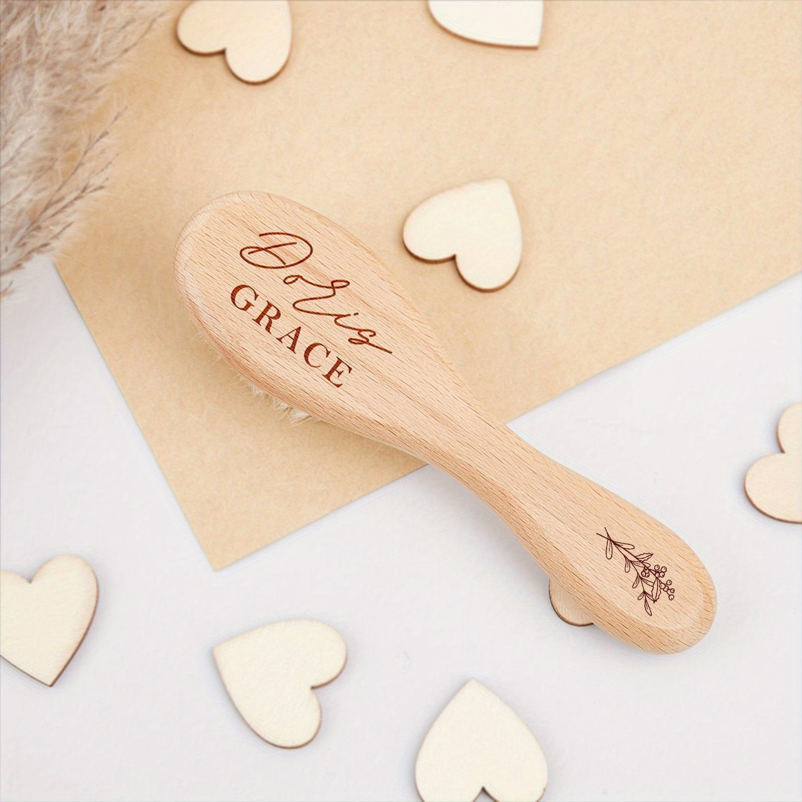 1pc customized wooden hair brush personalized engraved hair brush for party favors   flower pattern engraved hair brush details 4