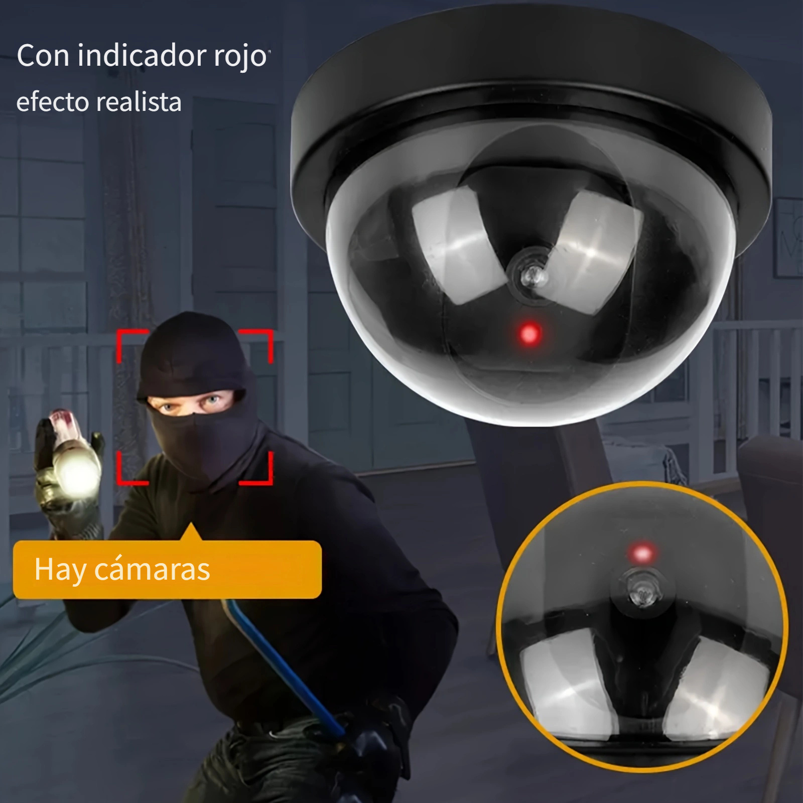 Cámara domo de vigilancia de seguridad falsa falsa con una luz LED roja  para interiores y exteriores, sistema de cámara inalámbrica para el hogar