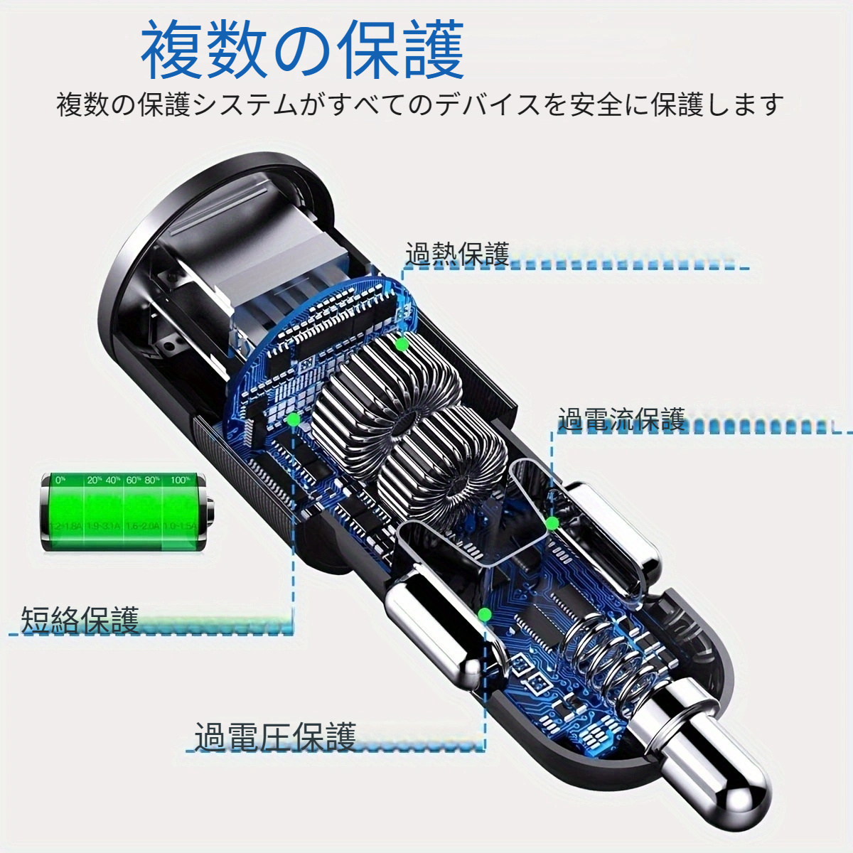 USB Cカーシガーライターアダプターソケットスプリッター 3つのUSB