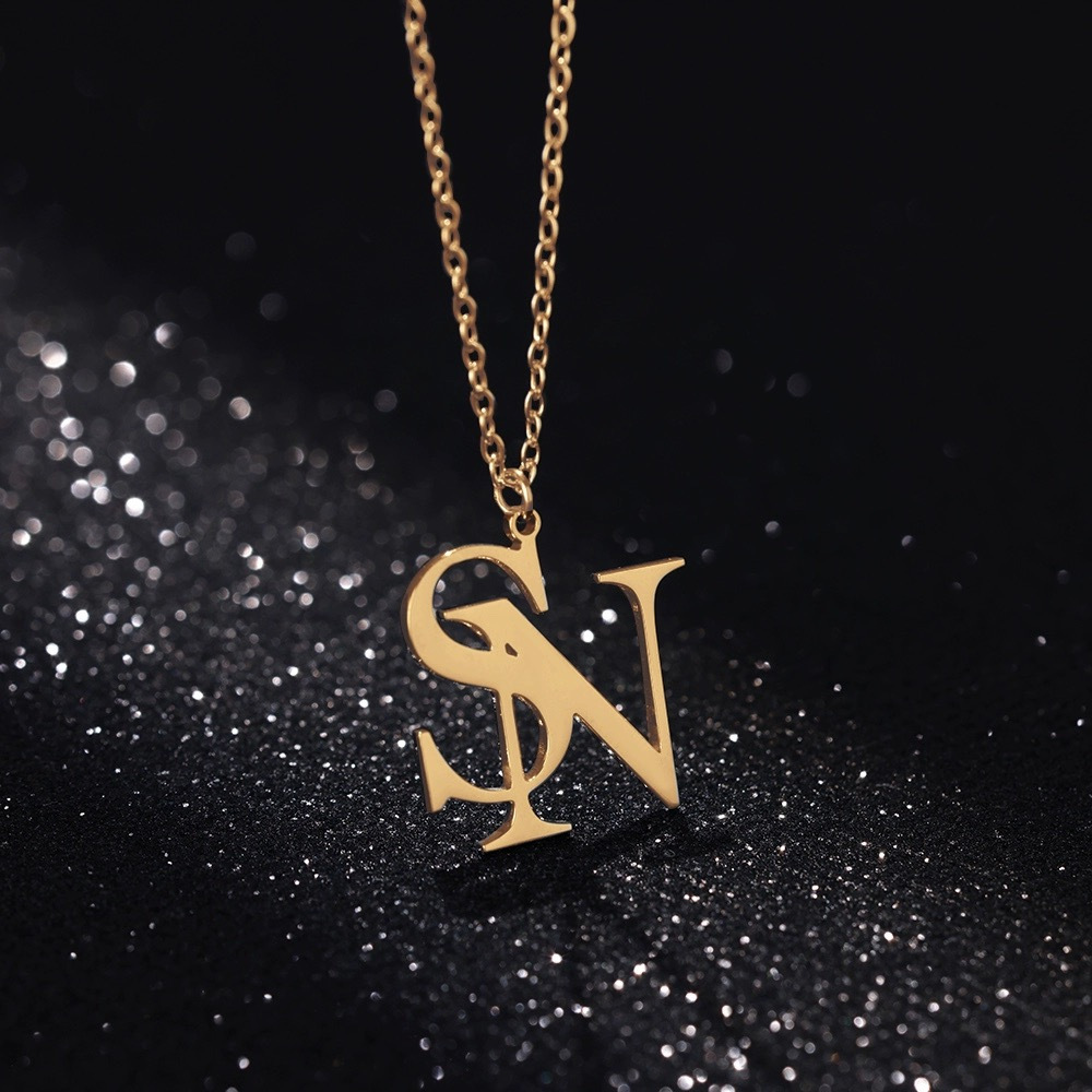 elegant custom initial necklace for women - chic golden-  stainless steel with personalized english letter pendant,   everyday & vacation wear, gifts, retro style,   details 0