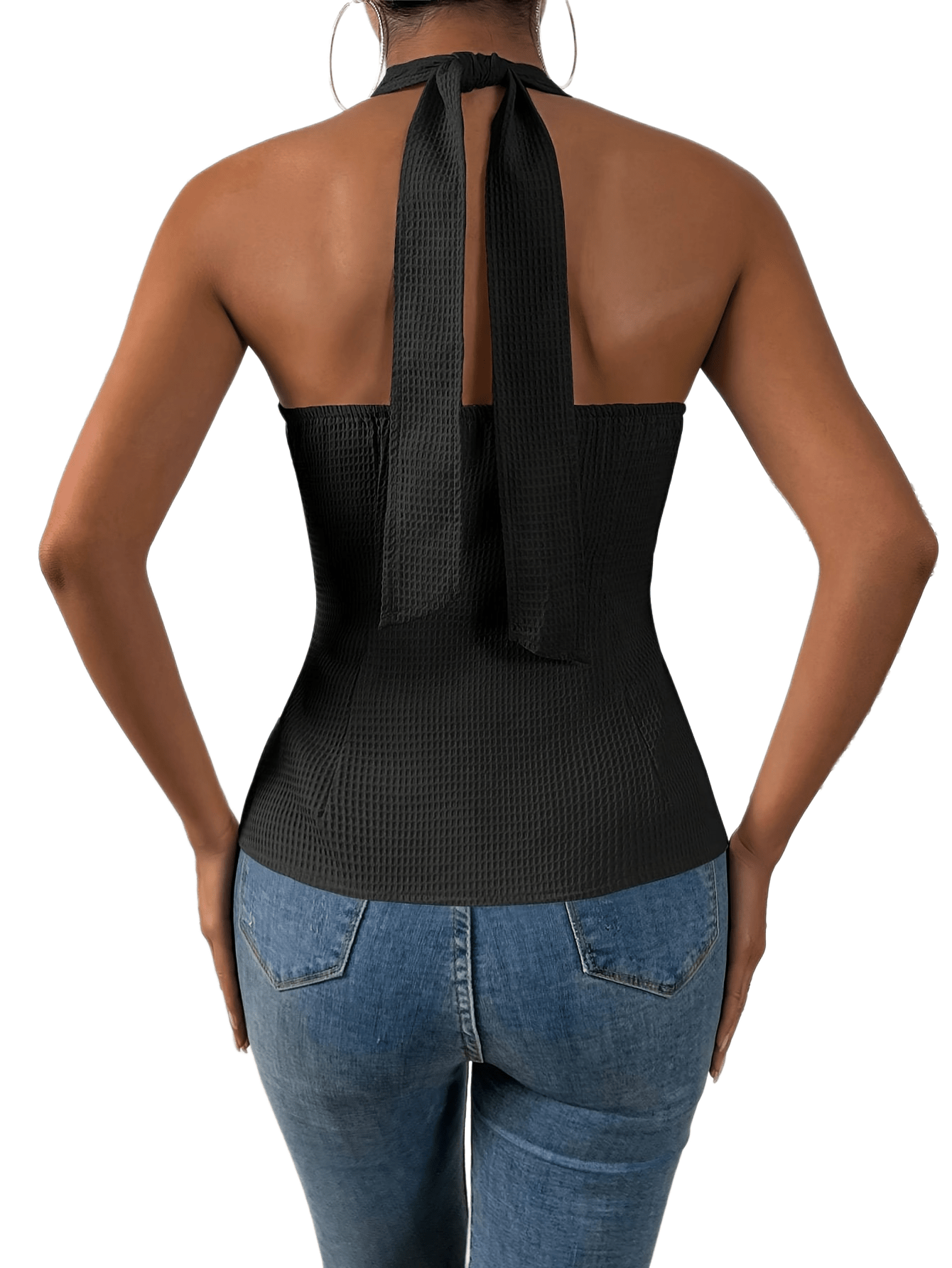 Solid Single Breasted Halter Neck Top Elegant Backless - Temu South Africa