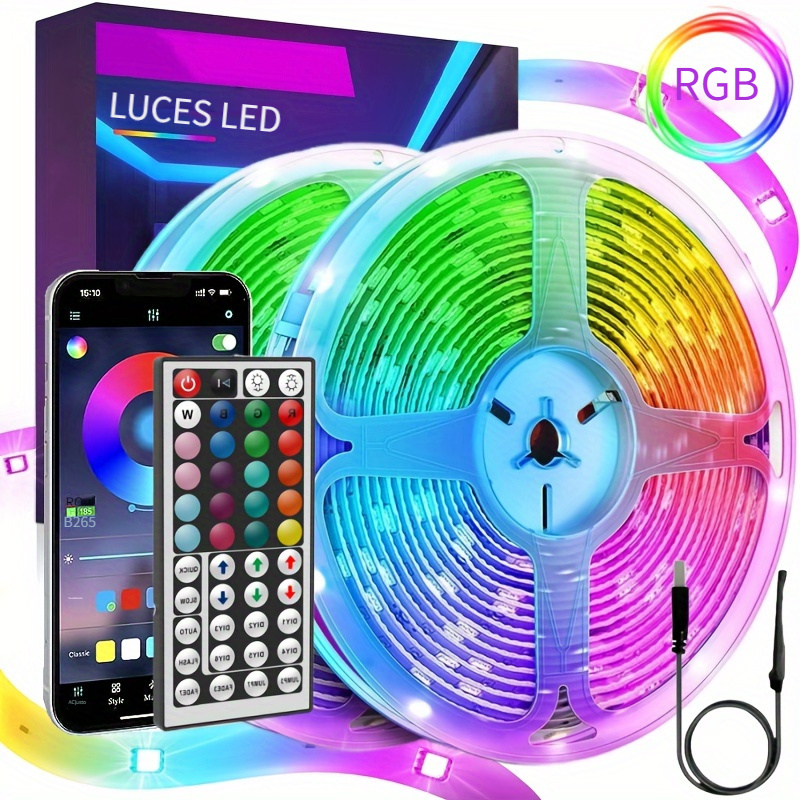100 Pies] Tiras LED Luces Decoracion RGB Bluetooth App Para Cuarto Sala Kit  TV