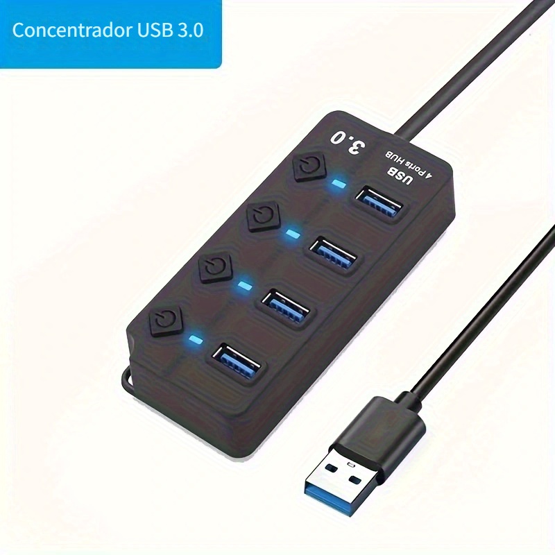 Concentrador USB 3.0 de 7 puertos con interruptores de alimentación LED  individuales, divisor USB de alta velocidad Hub de datos de extensión  portátil