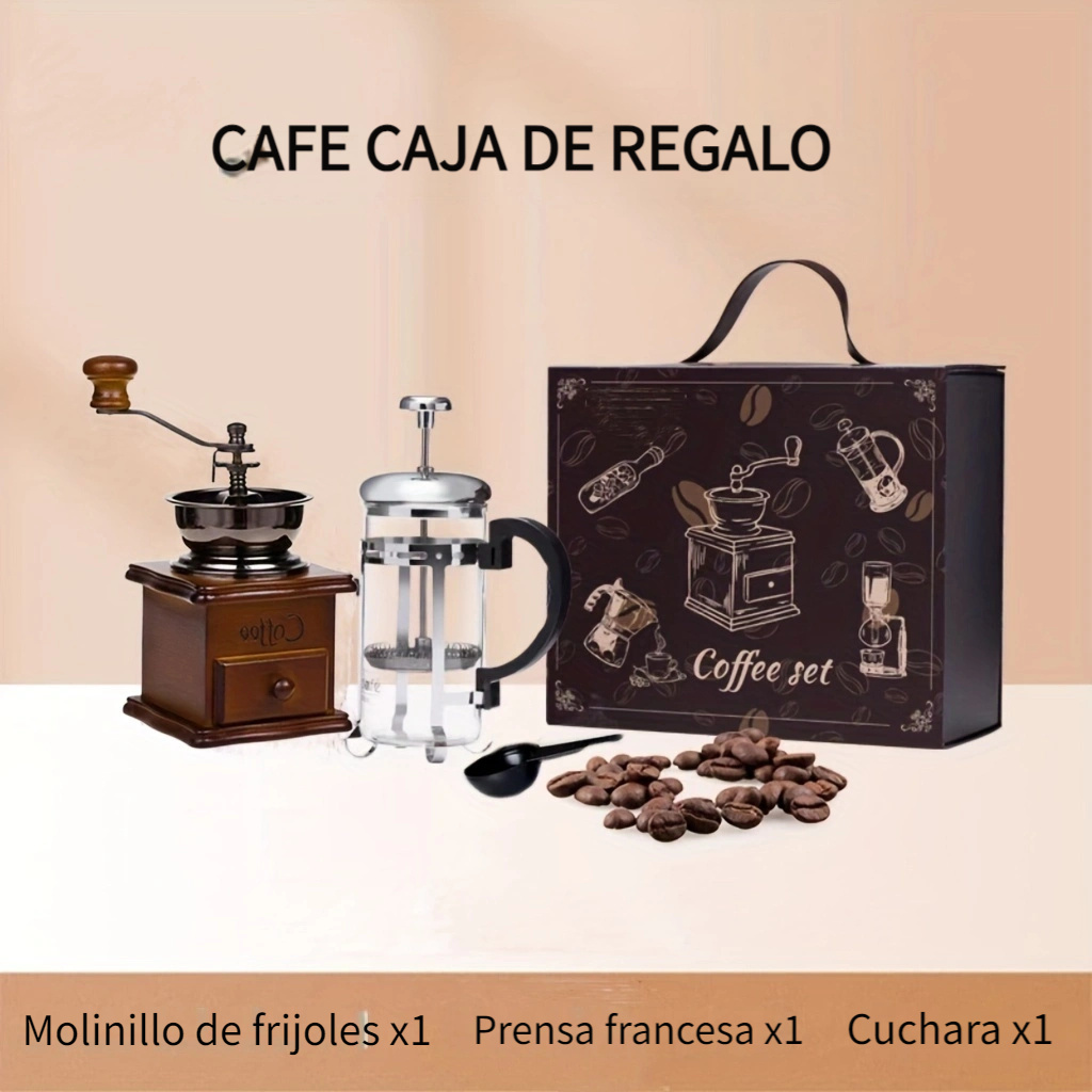 Molinillo de café manual de madera, estilo vintage, molino de café de mano,  molinillo de café con manivela de cerámica+molinillo de café manual de