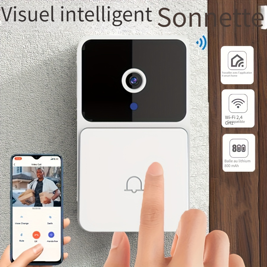 Interphone Video Sonnette Sans Fil etanche app avec camera WiFi Accueil  Securite IR Vision Nocturne